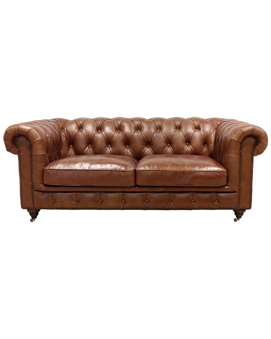 Pasargad Home Leather Chester Bay Tufted Loveseat In Brown