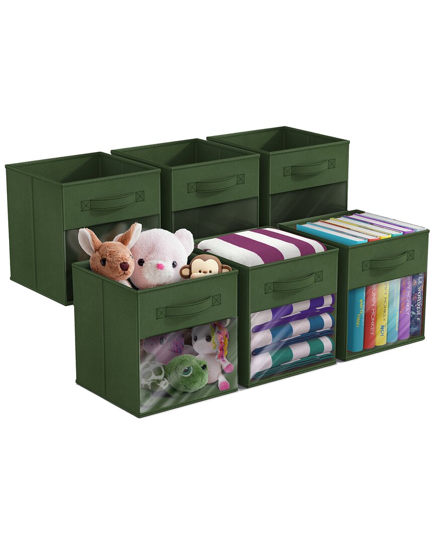 Sorbus 11in 6 Pack Collapsible Fabric Storage Bins In Green