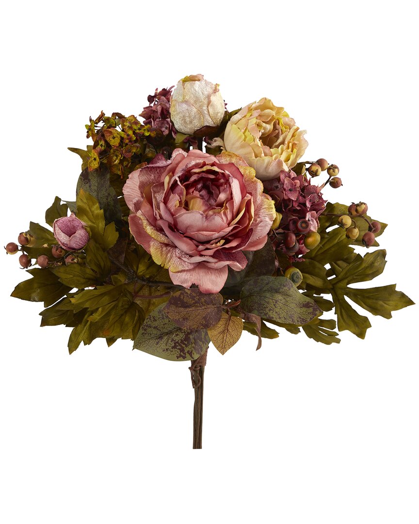 Nearly Natural 17in Peony Artificial Flower Bouquet (set Of 2) In Pink