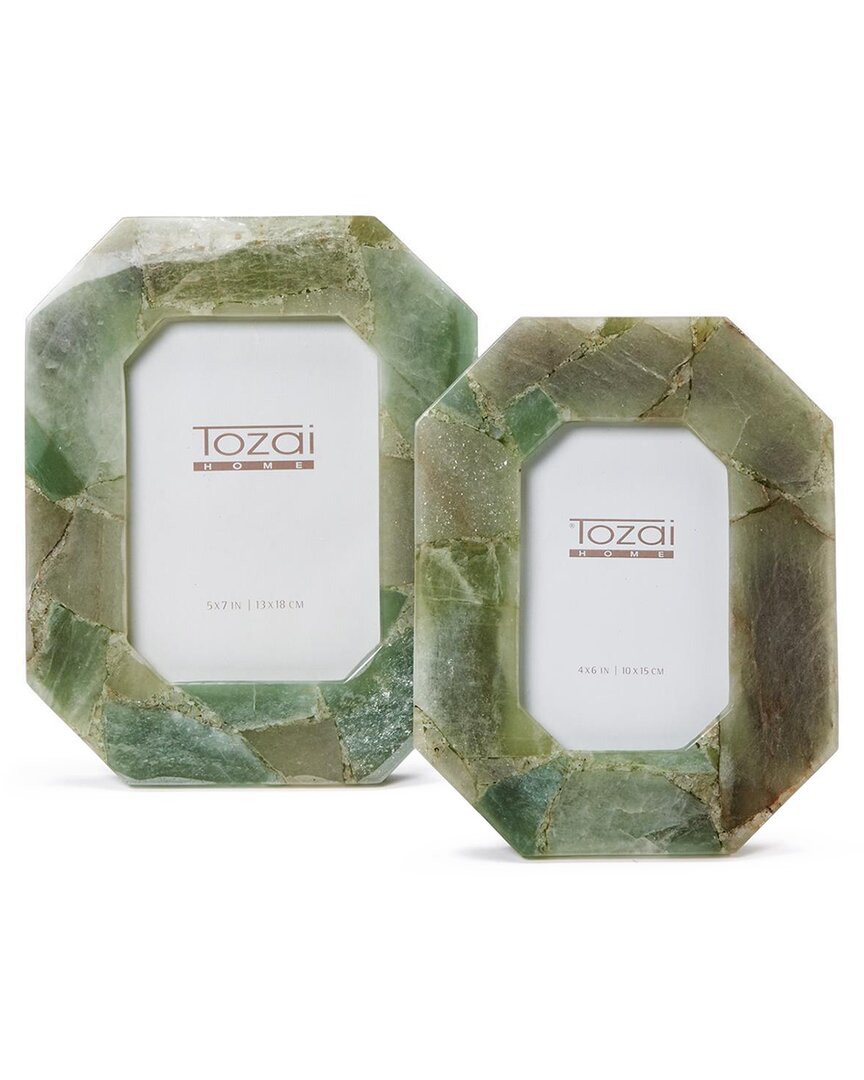 Two's Company Set Of 2 Green Quartz Photo Frames In Green
