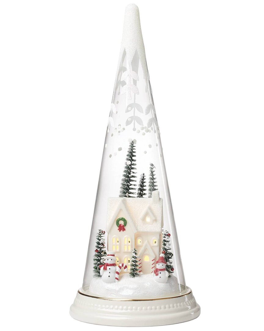 Lenox Lit Christmas Cone With Farmhouse Scene