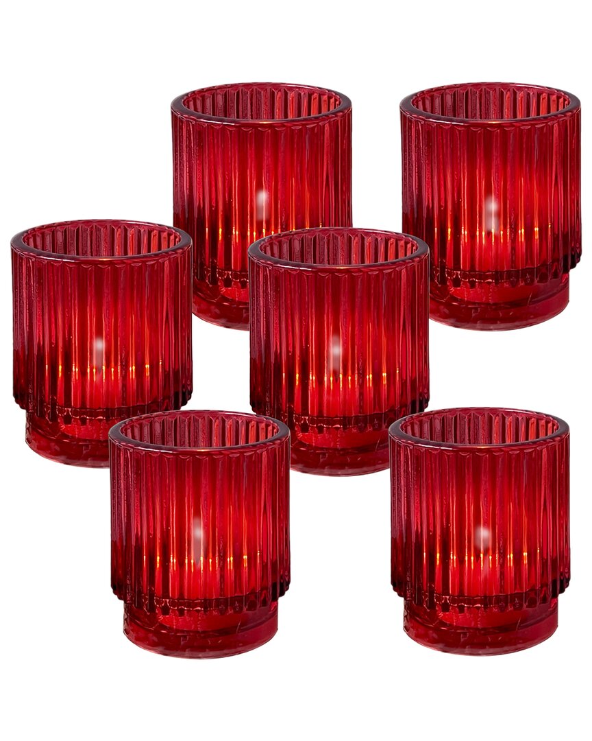 Shop Kate Aspen Set Of 6 Ribbed Glass Votive Candle Holders In Red