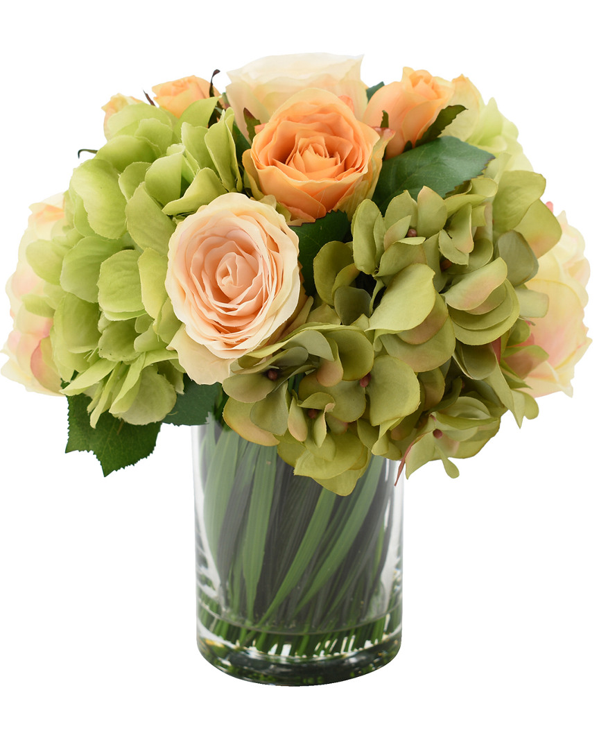 Creative Displays Green Hydrangea, Orange/peach Rose Floral Arrangement