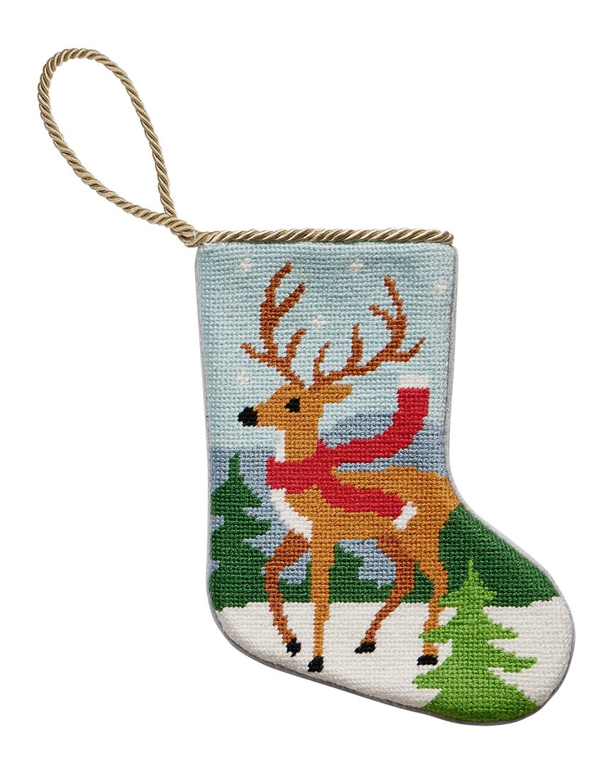 Peking Handicraft Reindeer Embroidered Needlepoint Mini Stocking In Multi