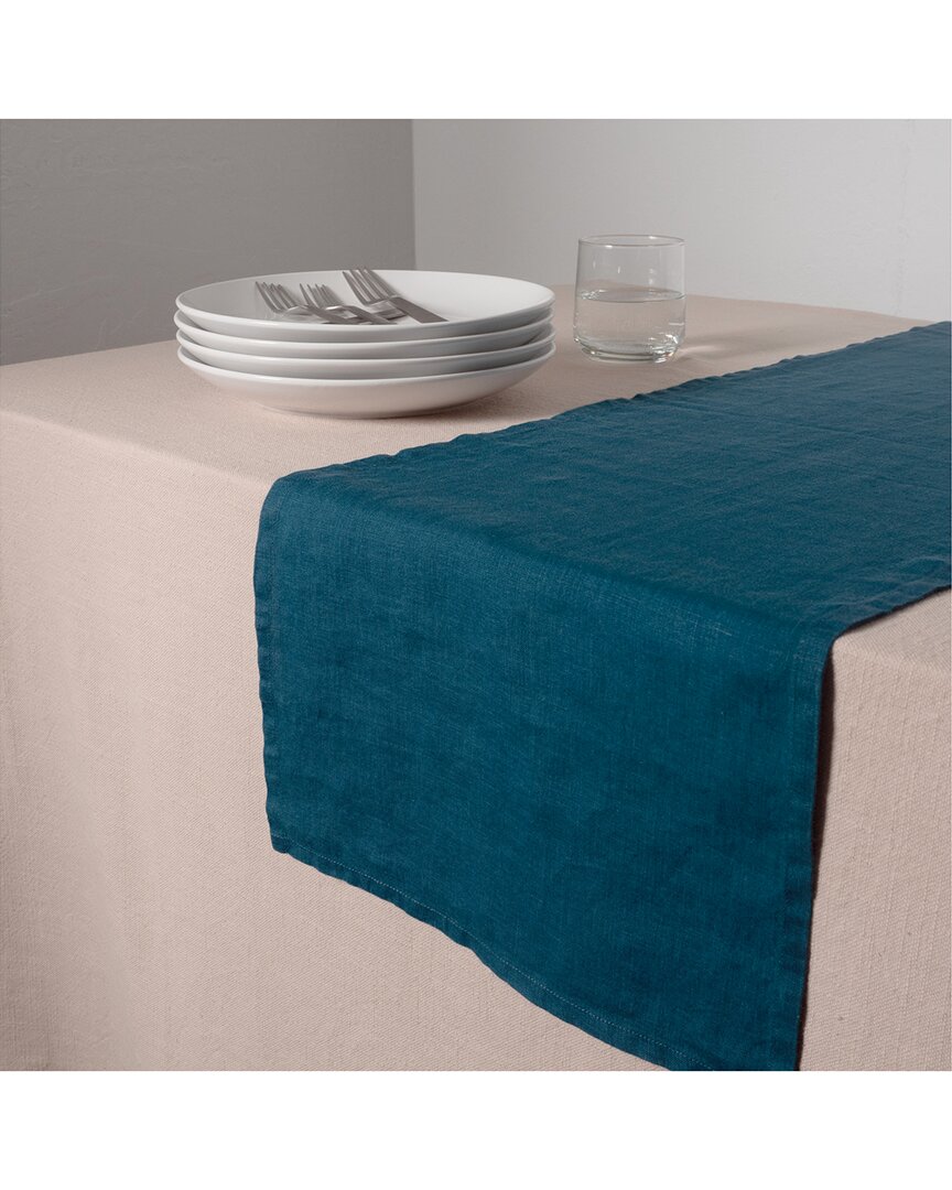 Kaf Home Stonewashed Linen Runner In Blue