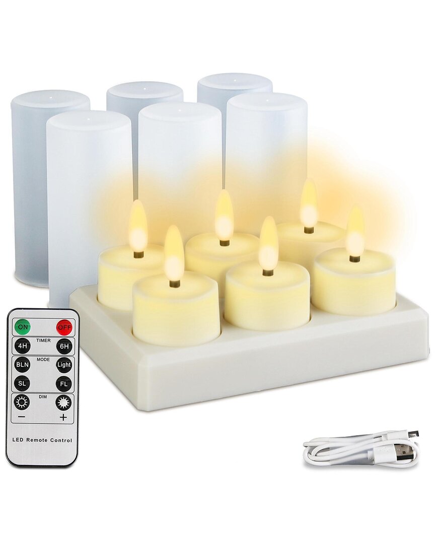 FRESH FAB FINDS FRESH FAB FINDS 6-PACK RECHARGEABLE TEA LIGHTS WITH CHARGING BASE, TIMER & REMOTE 