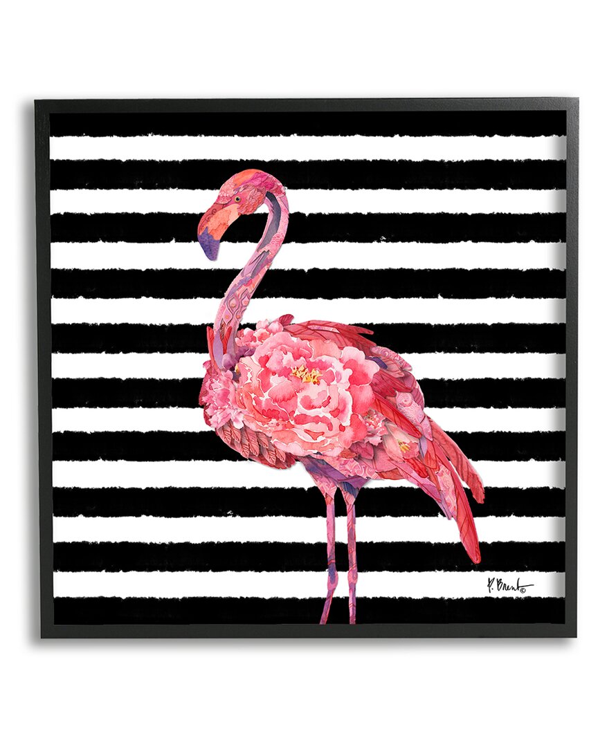 Stupell Blossoming Pink Flamingo Stripes Framed Giclee Wall Art By Paul Brent