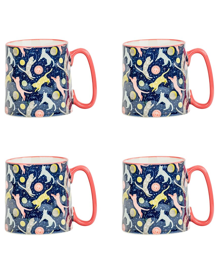 10 Strawberry Street Set Of 4 Bella Mugs: Cats In Space In Multi