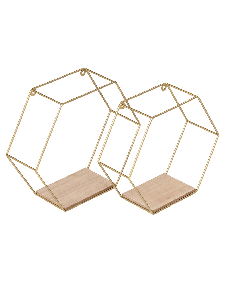 Shop Honey-can-do Set Of Hexagonal Decorative Metal Wall Shelves In Gold