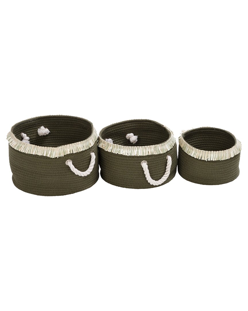 Honey-can-do Set Of 3 Nesting Cotton Rope Baskets With Fringe In Olive
