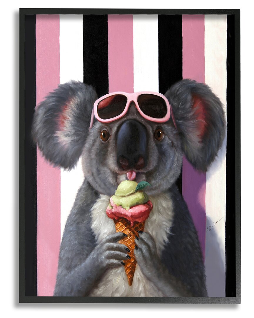 STUPELL HAPPY KOALA ICE CREAM STRIPES FRAMED GICLEE WALL ART BY LUCIA HEFFERNAN 