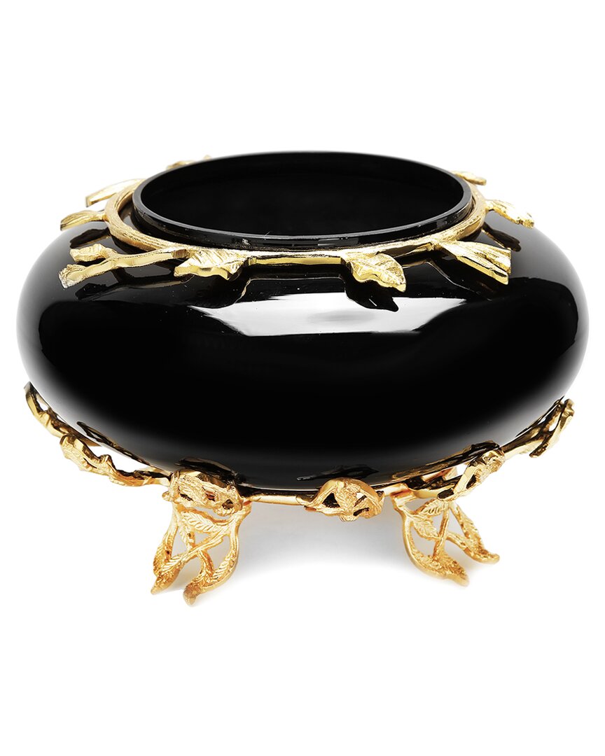Alice Pazkus Black Glass Bowl With Gold Detail