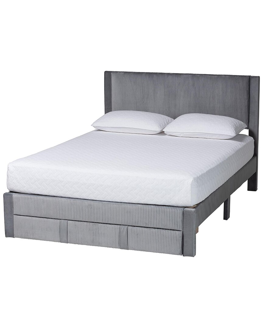 Baxton Studio Elora Modern Pleated Velvet Queen Size Storage Bed