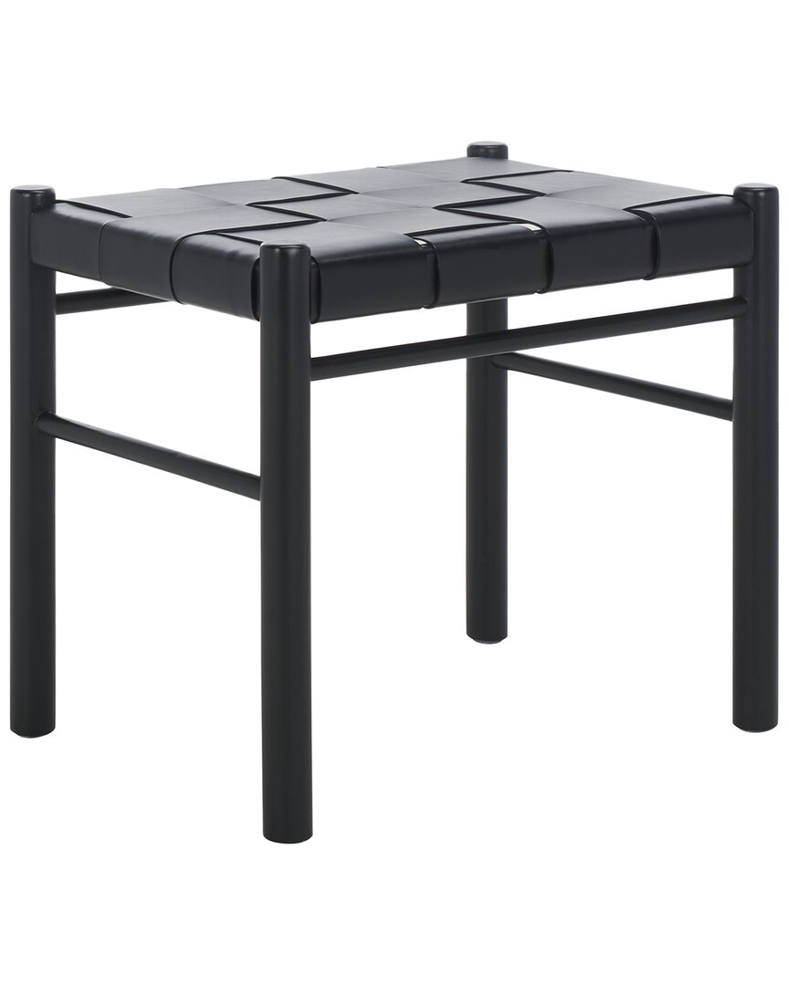 Safavieh Couture Devnie Woven Leather Ottoman In Black