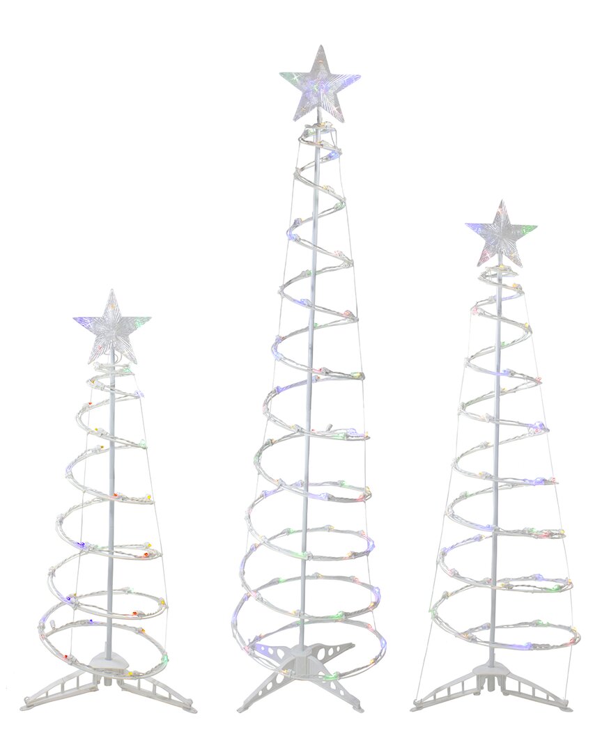 Northlight Set Of 3 Green Lighted Spiral Christmas Trees Yard Decorations In White
