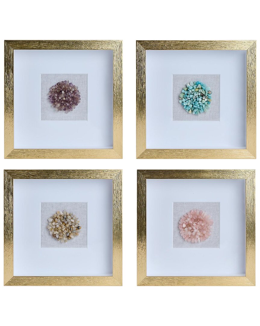 Tozai Two's Company Set Of 4 Semi-precious Stone Shadow Box Wall Art In Multi