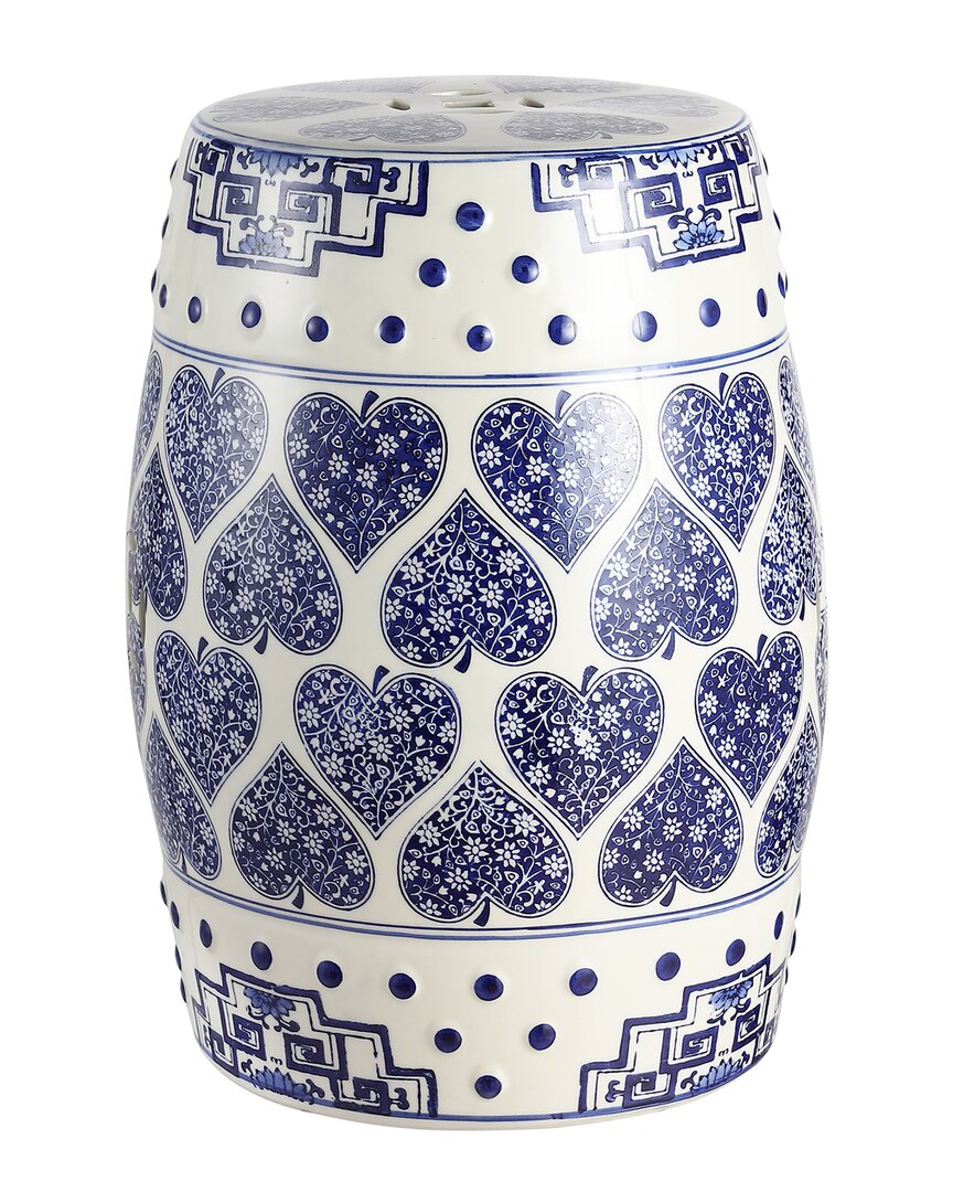 Jonathan Y Designs Jonathan Y Happy Hearts Chinoiserie Ceramic Drum Garden Stool In Blue