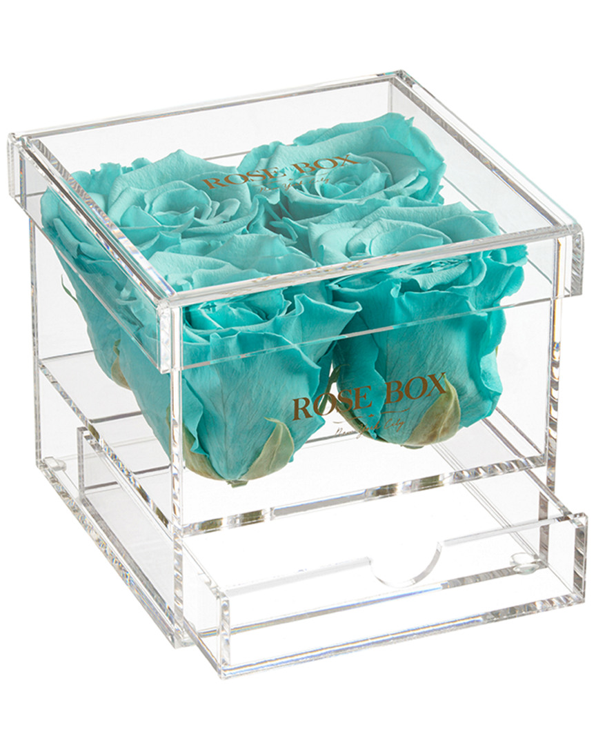 Rose Box Nyc 4 Turquoise Roses Jewelry Box In Blue