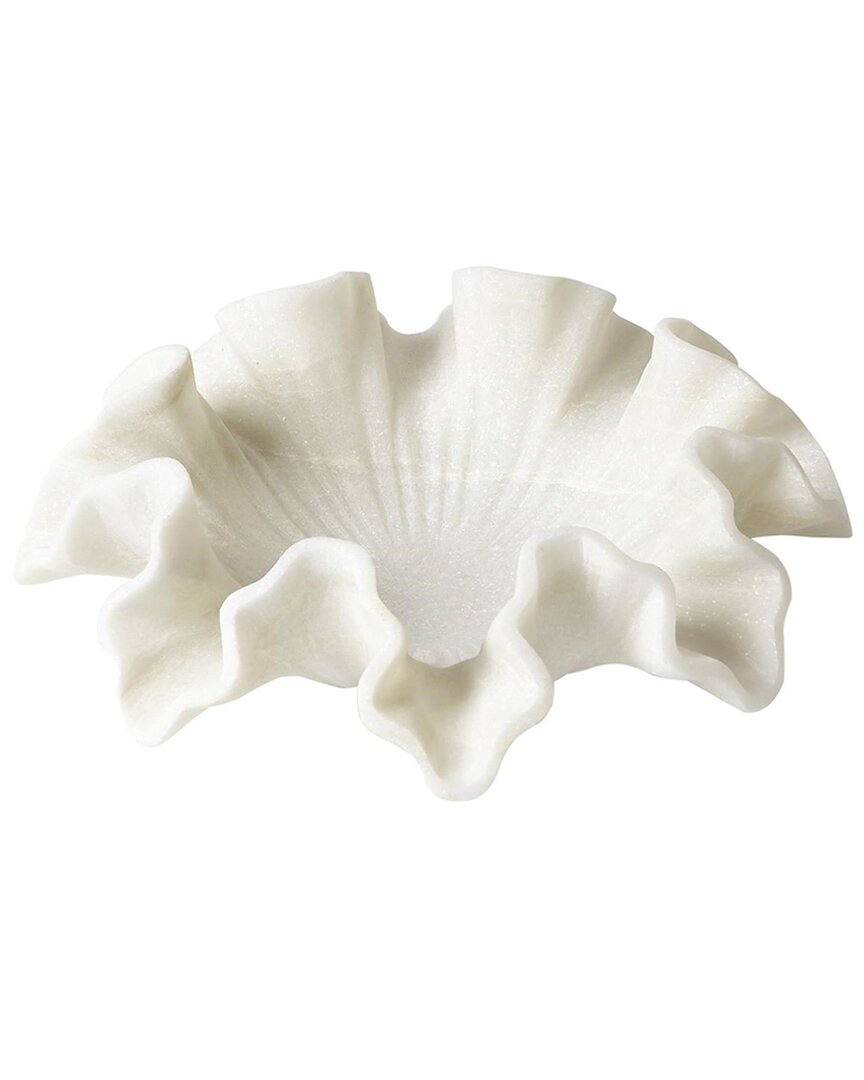 Global Views Marble Ruffle Bowl In White