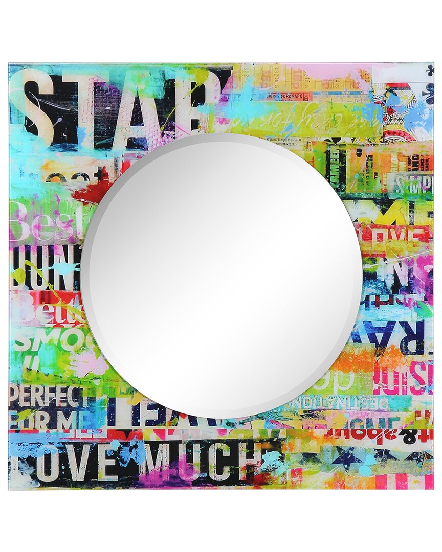 Empire Art Direct Star Round Beveled Wall Mirror On Square Free Floating Printed Tempered Art Glass