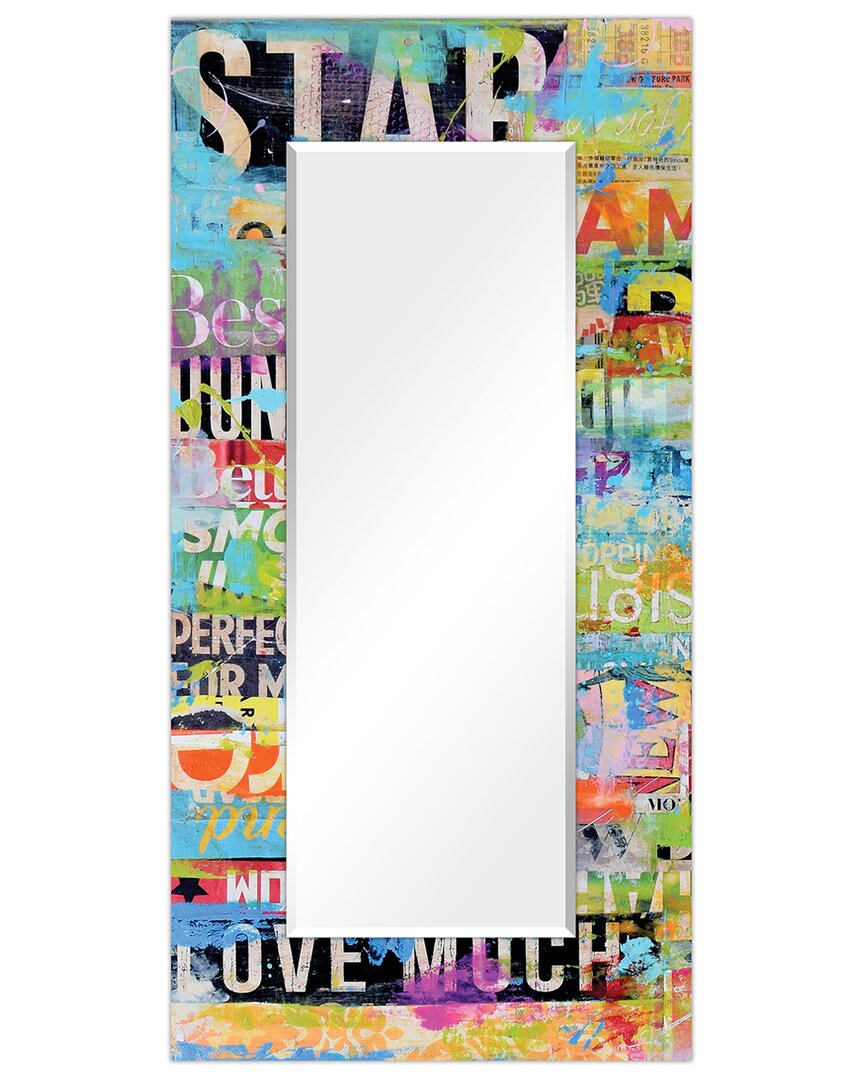 Empire Art Direct Metro Mix Rectangular Beveled Wall Mirror On Free Floating Printed Tempered Art Glass 7 In Multi-color