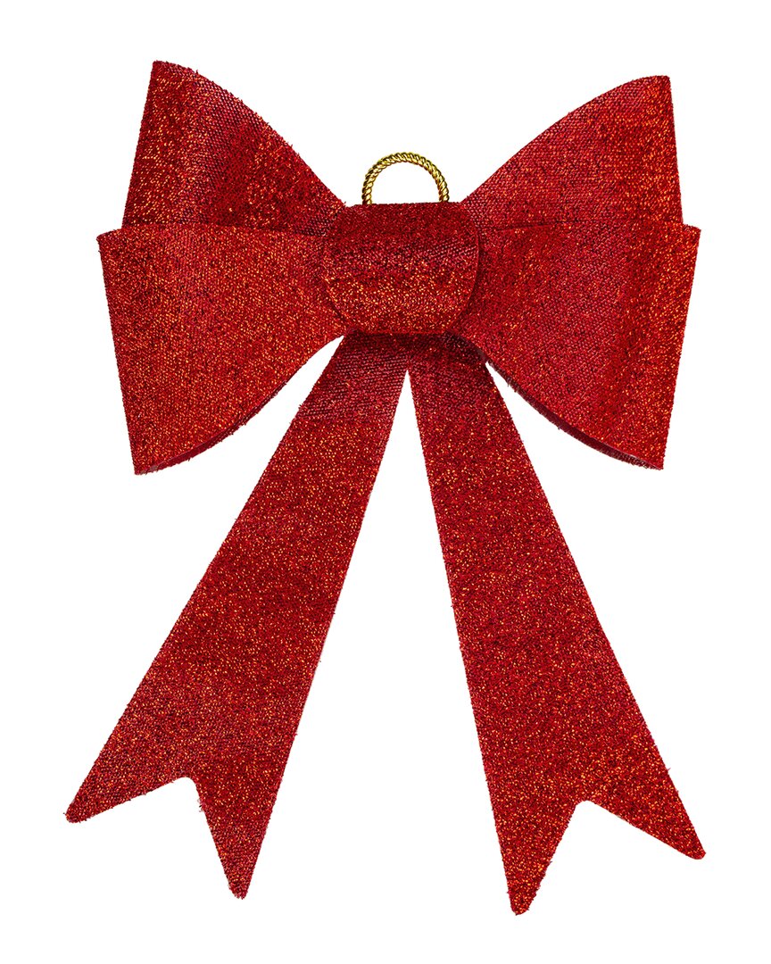 Northlight 23in Led Lighted Red Tinsel Bow Christmas Decorations In Red