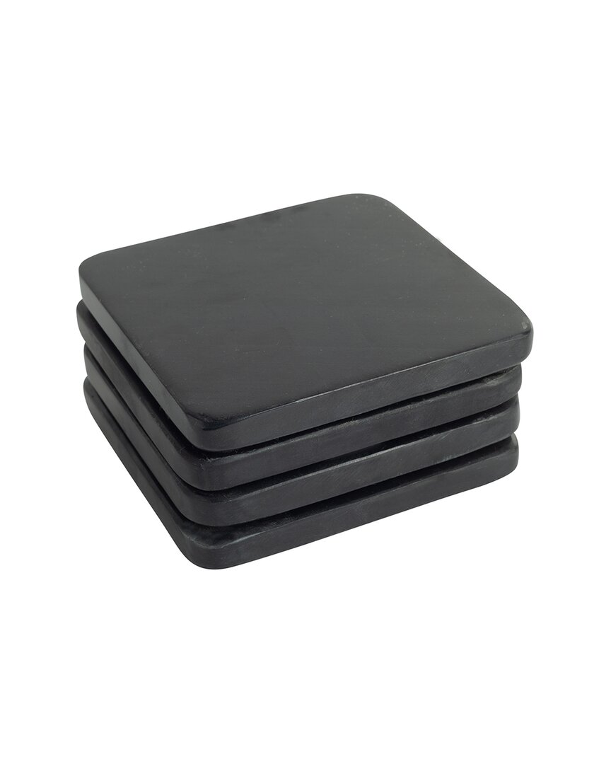 Home Essentials Set Of 4 4insq Marble Coasters In Black