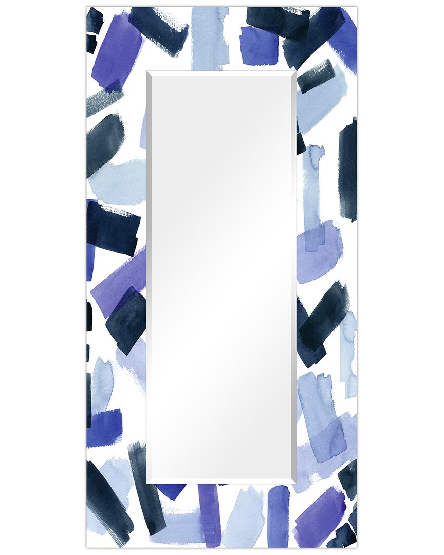 Empire Art Direct Cerulean Strokes Rectangular Beveled Wall Mirror On Free Floating Printed Tempered Art Glass 7