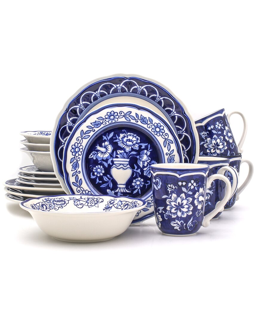 Euro Ceramica Blue Garden 16 Piece Dinnerware Set