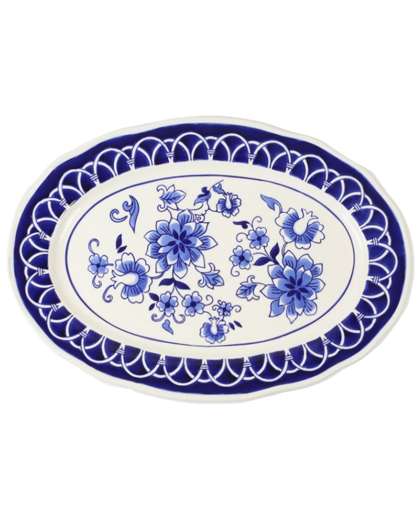 Euro Ceramica Blue Garden 18 Serving Platter