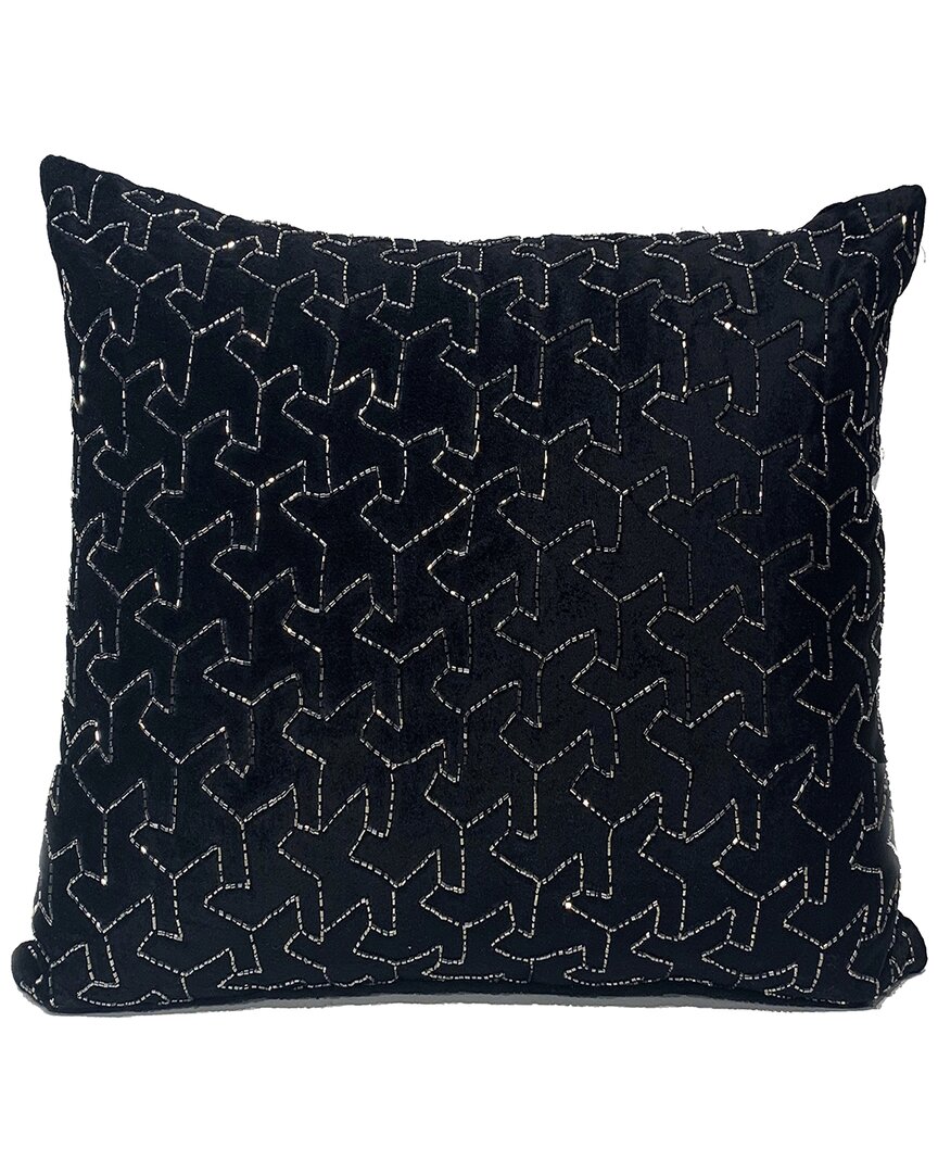 Shop Harkaari Geometric Heavily Embellished Velvet Throw Pillow In Black