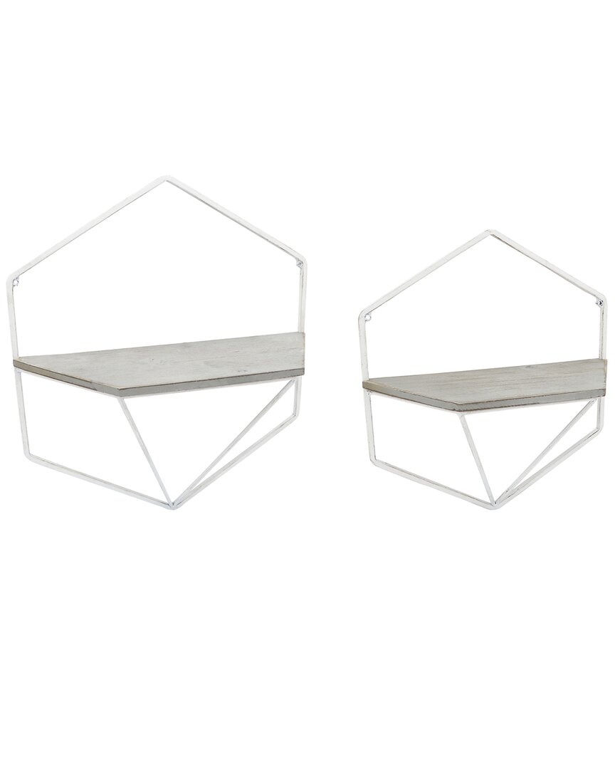Sagebrook Home Set Of 2 Hexagon Wall Shelves In White