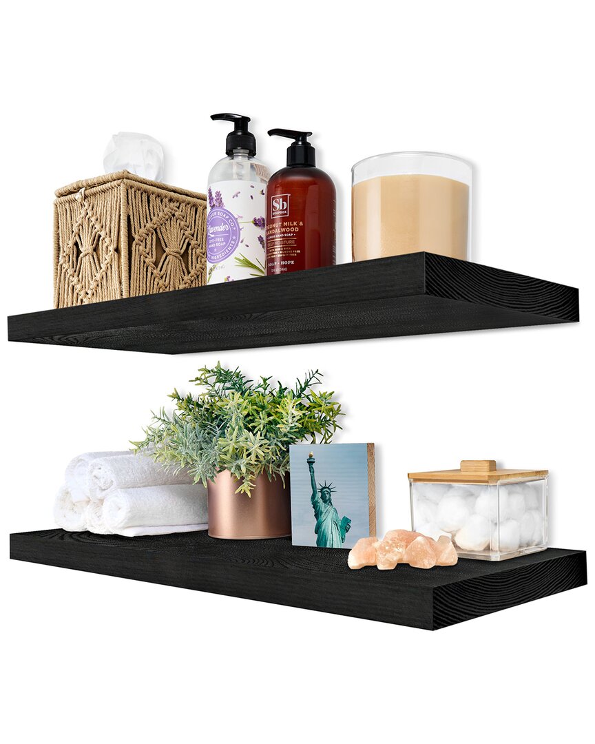 Sorbus Set Of 2 Solid Wood Floating Shelves In Black