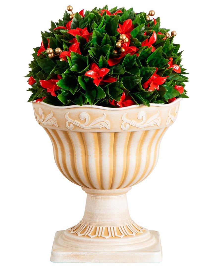 Nearly Natural 22" Uv Resistant Artificial Christmas Ball In Classic Decorative Planter Indoor And Outdoor In Green
