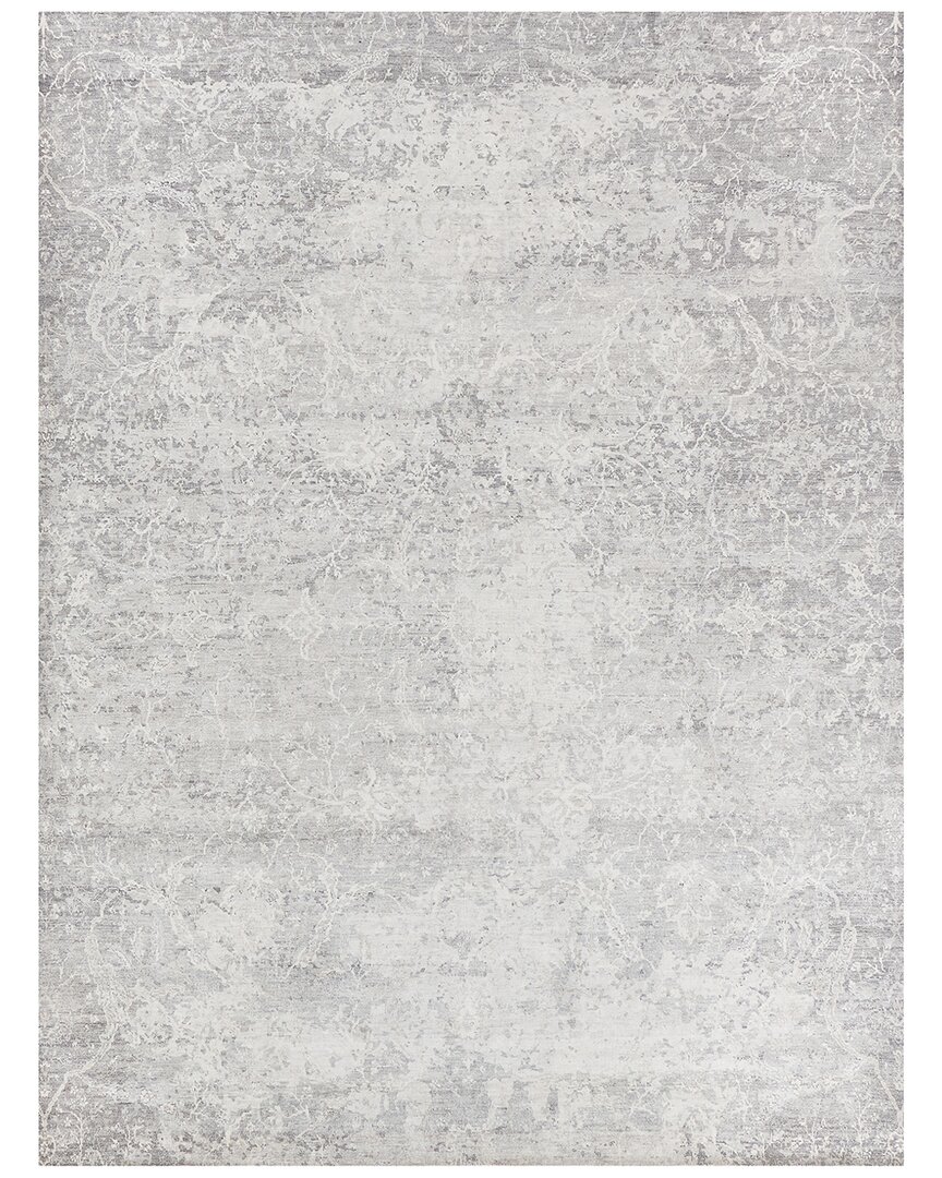 Exquisite Rugs Fine Pure Silk Hand-knotted Silk Ivory Area Rug In Gray