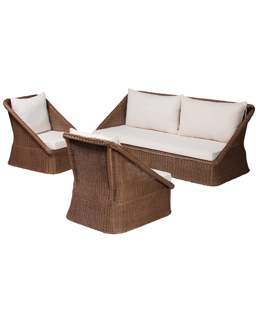 Baxton Studio Derris Bohemian Braided Rattan 3pc Living Room Set