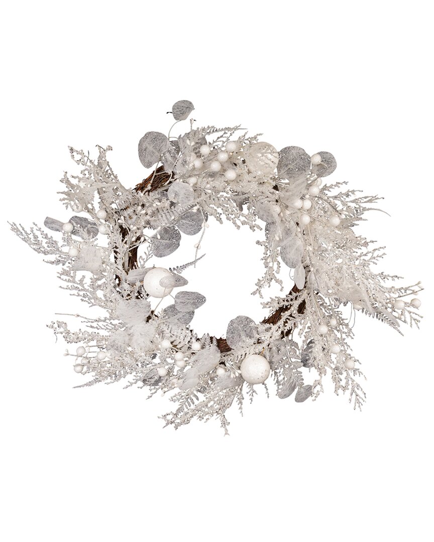 Kurt Adler 24in Un-lit Decorated White Rattan Wreath In White