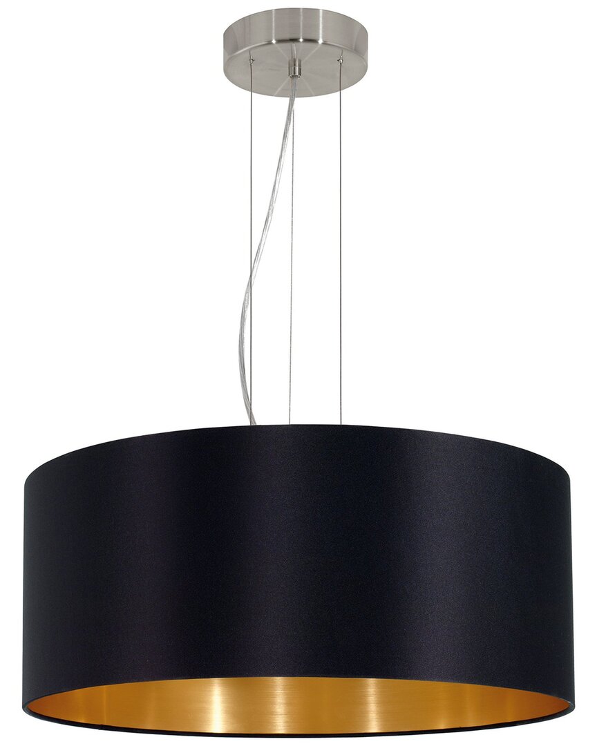 Eglo Maserlo 3 Light Pendant With Satin Nickel Finish & Black & Gold Shade
