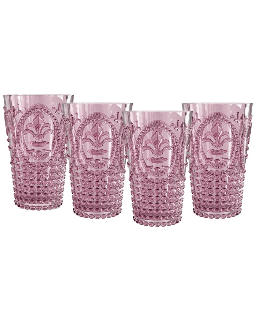Jay Imports Set Of 4 Fleur De Lis Plum Acrylic Tumblers