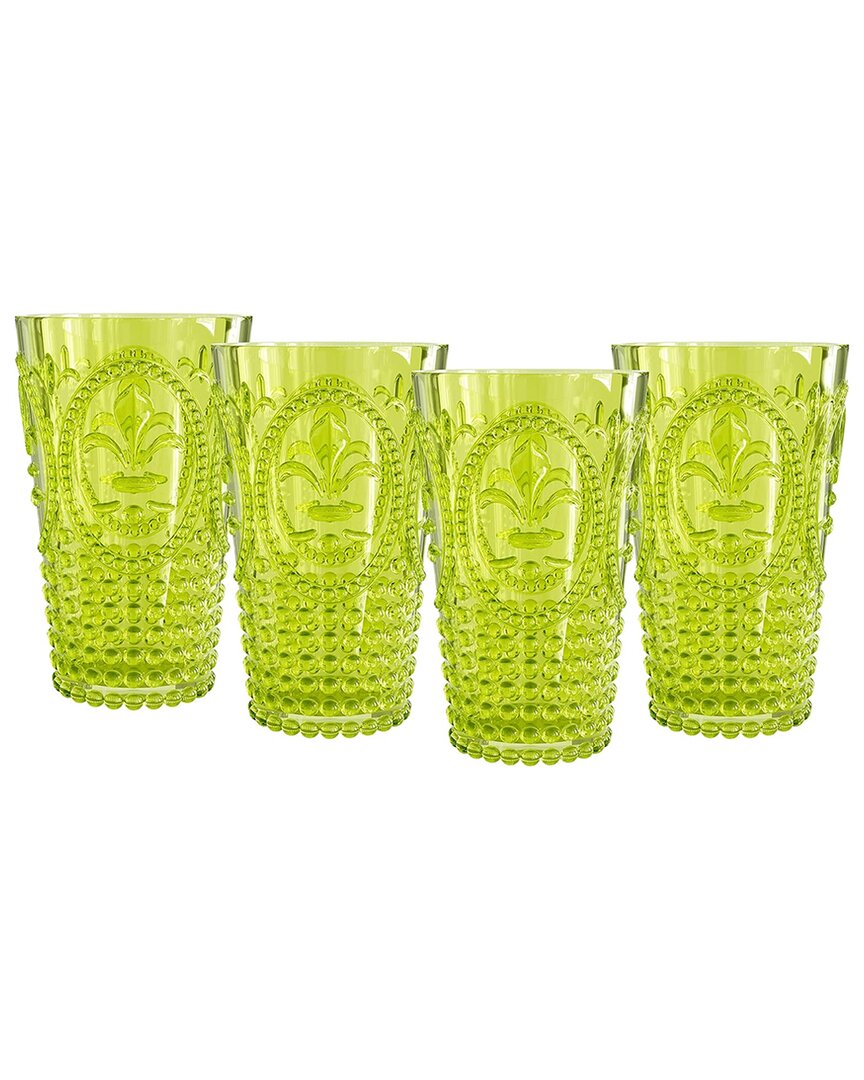Jay Imports Set Of 4 Fleur De Lis Green Acrylic Tumblers