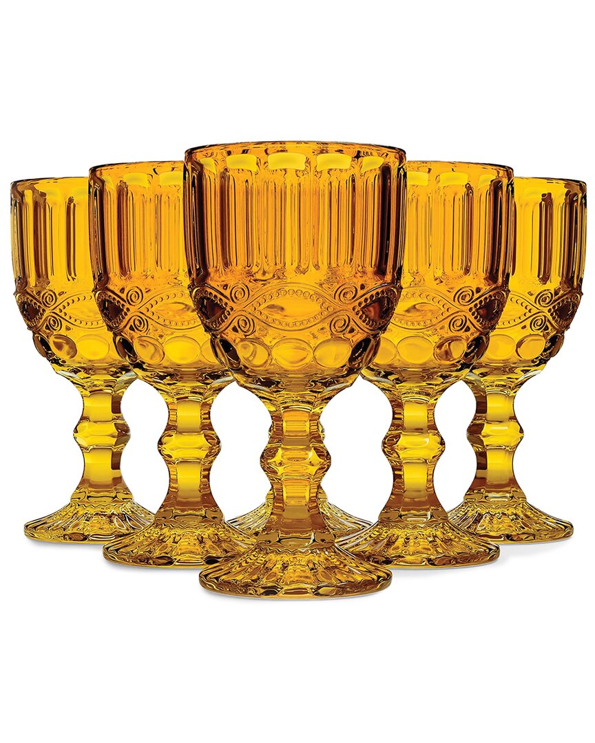 Jay Imports Set Of 6 Amber Embossed Wine Glasses