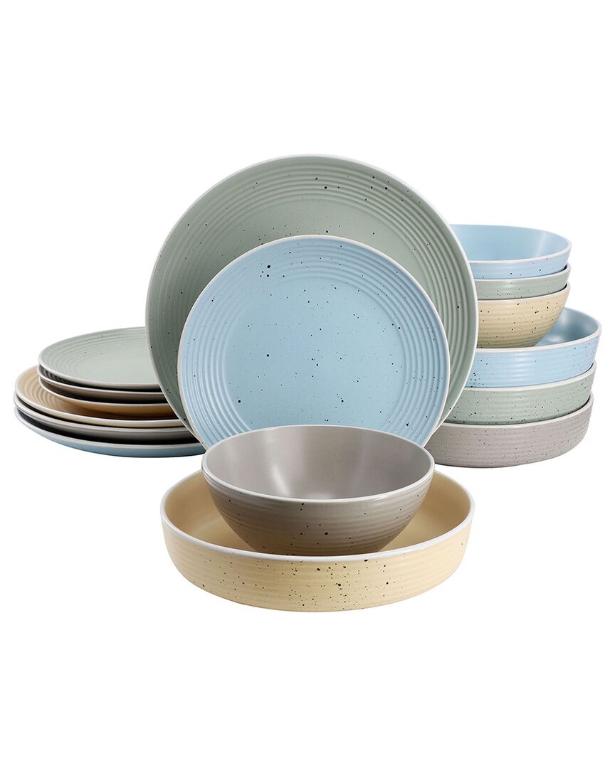 Elama 16pc Double Bowl Dinnerware Set In Multi
