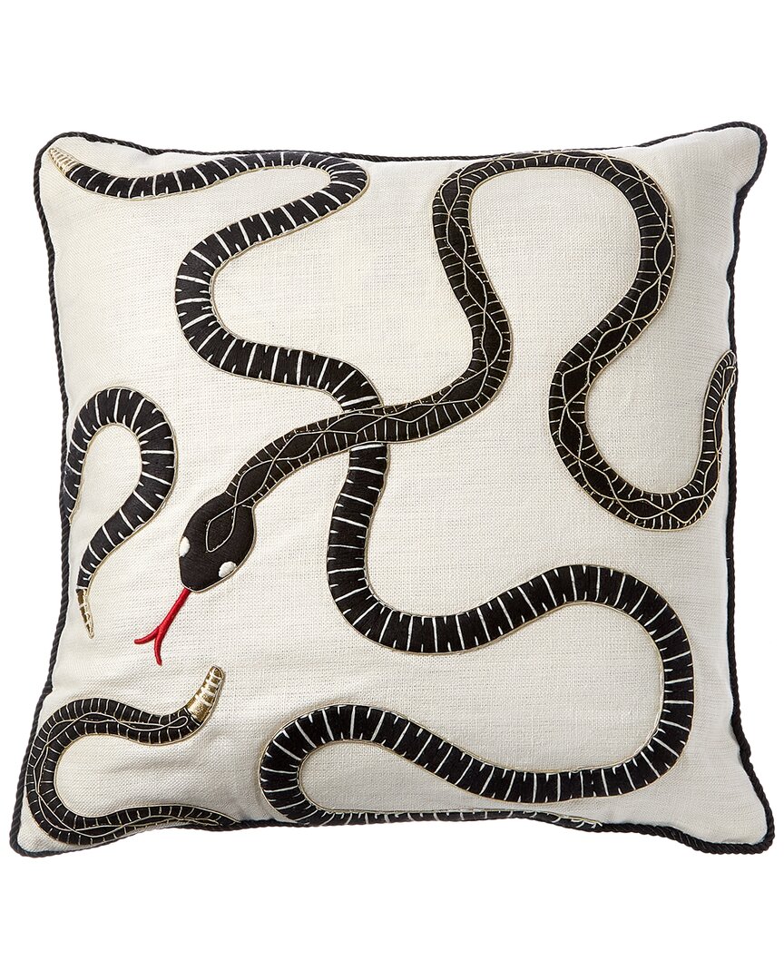 Jonathan Adler Eden Embroidered Pillow In White/black
