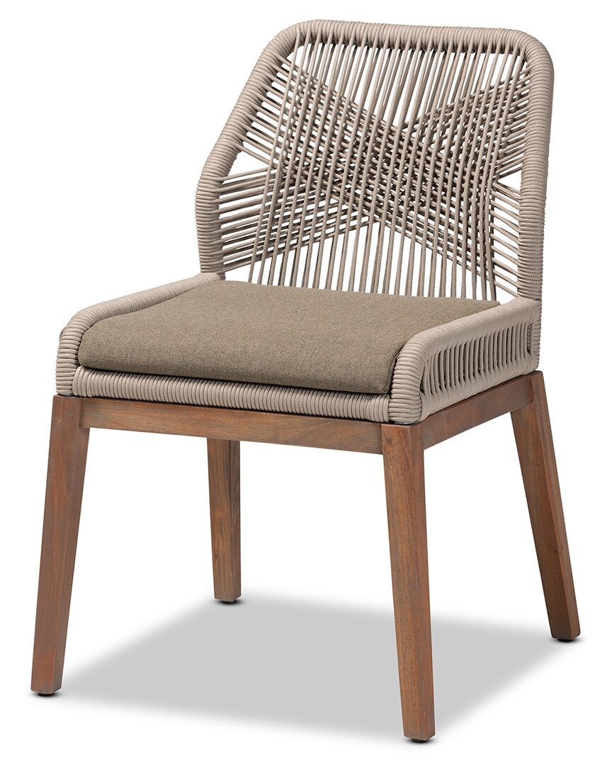 Baxton Studio Jennifer Woven Rope Mahogany Dining Side Chair In Grey