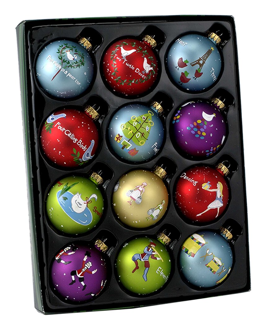 Kurt Adler 65mm Glass 12 Days Of Christmas Ball Ornaments In Multi