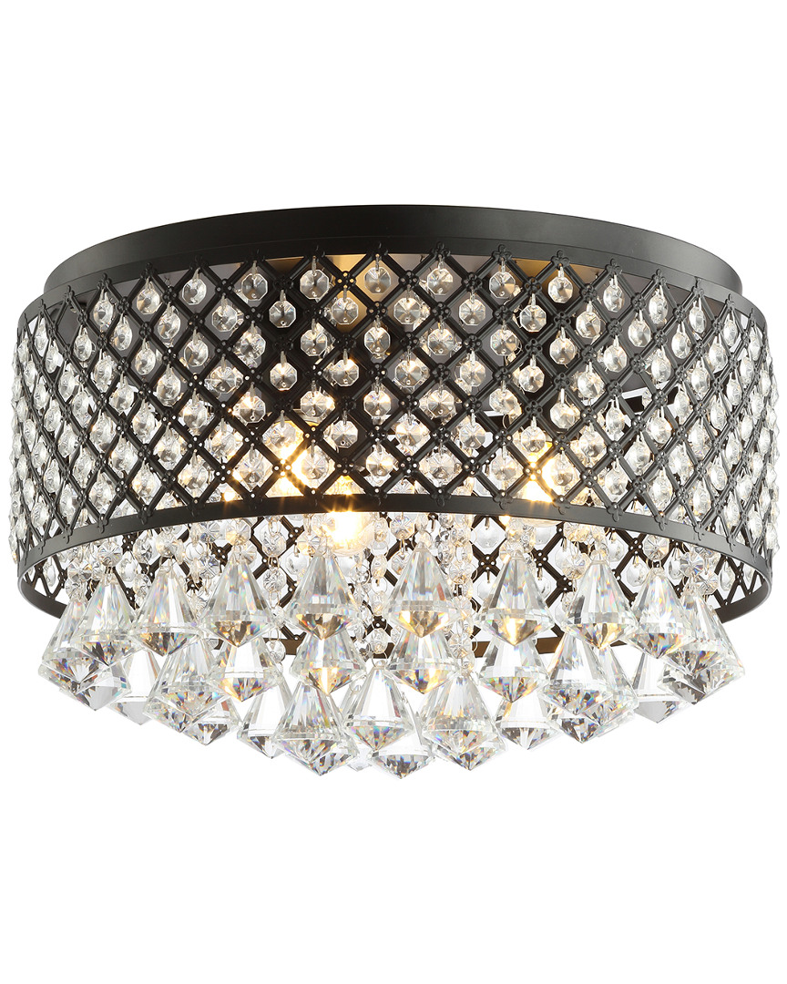 Jonathan Y Evelyn 17in 3-light Crystal Drops Metal Led Flush Mount. Black By