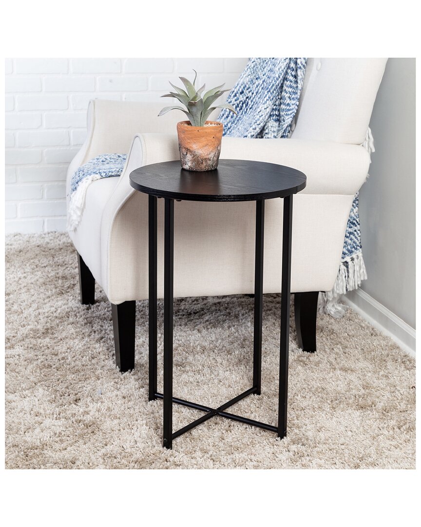 Honey-can-do Round Side Table With X-pattern Base In Black