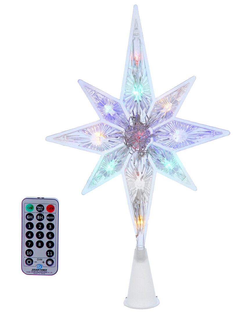 Kurt Adler 12.6-inch 11-light Dual Color Led With Color Effect Remote Control Star Tree Topper In White