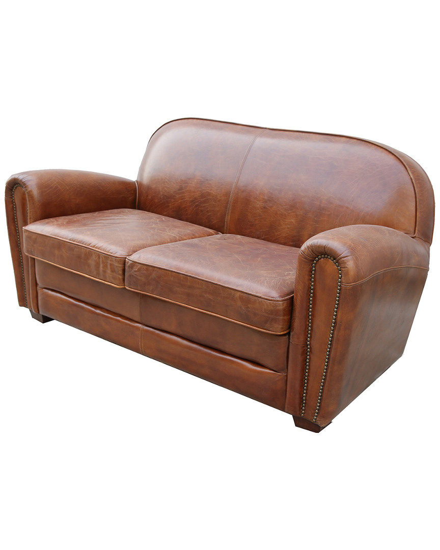 Pasargad Home Paris Club Genuine Leather Loveseat Tufted Sofa