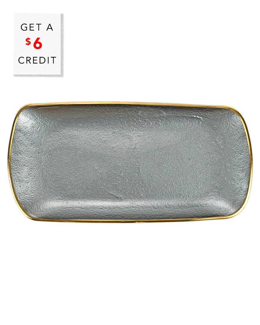 Vietri Metallic Glass Slate Rectangular Tray In Grey